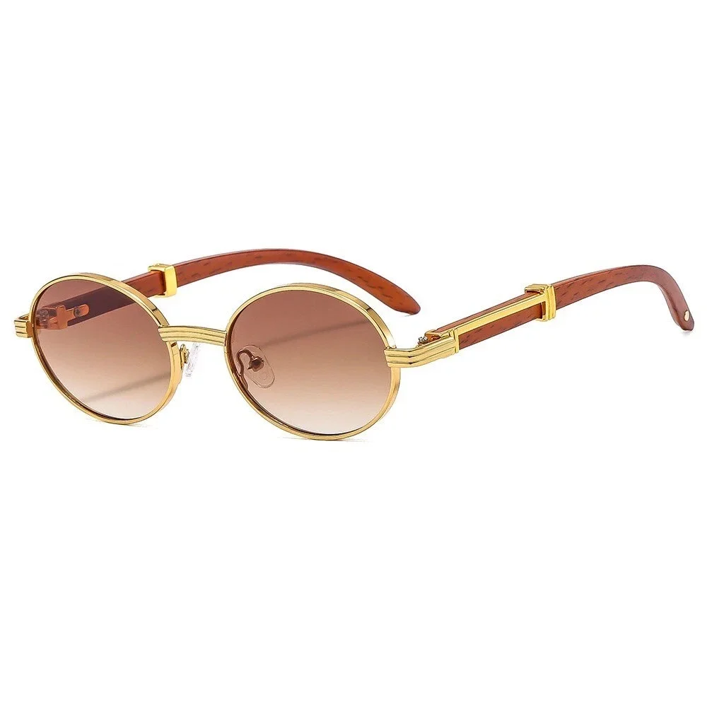 Mens Gold Round Sunglasses Hip Hop Brown Gradient Lenses Vintage Style Cholo New